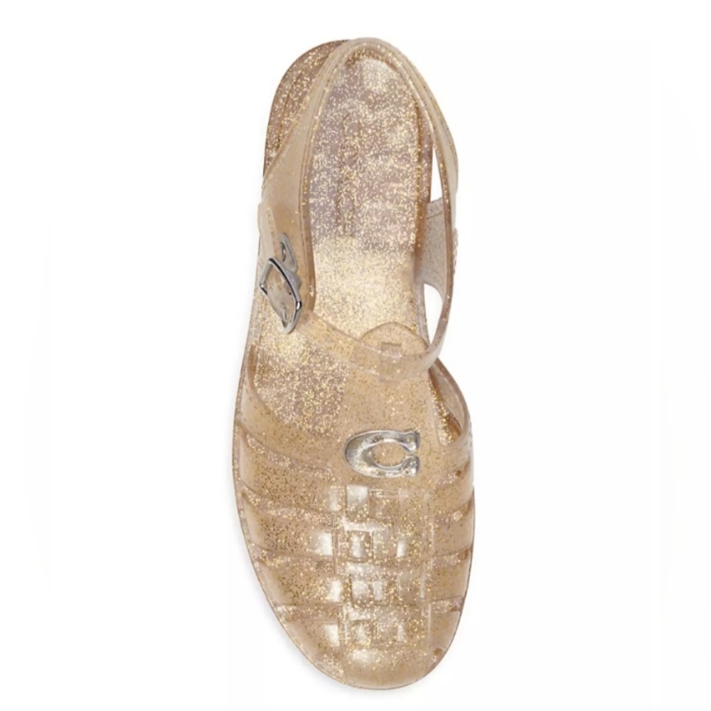 COACH Jelly PVC Gold Glitter Flat Fisherman Sandals Sizes 8,10 NEW